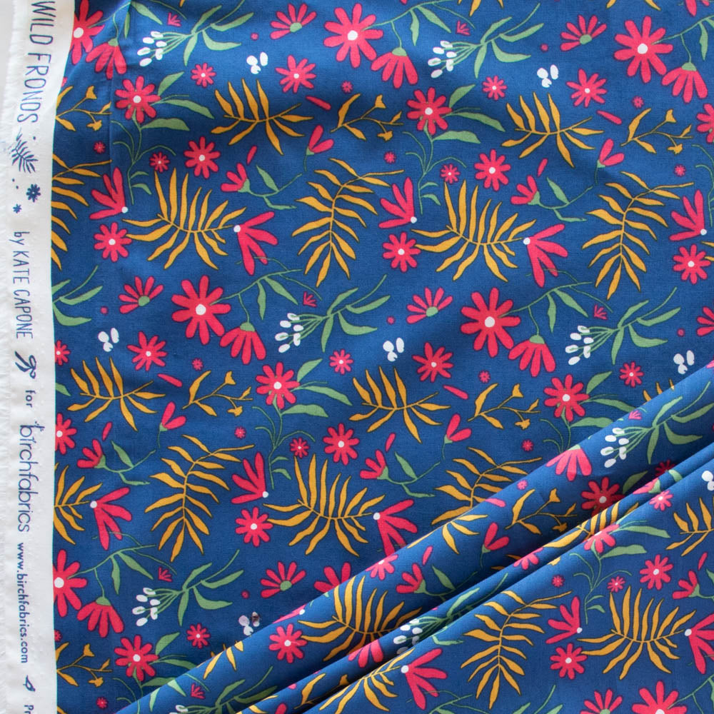 Fronds and Flowers Meadow Poplin