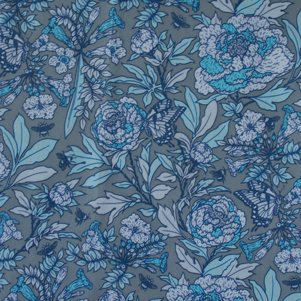 Peonies Tonal Blue