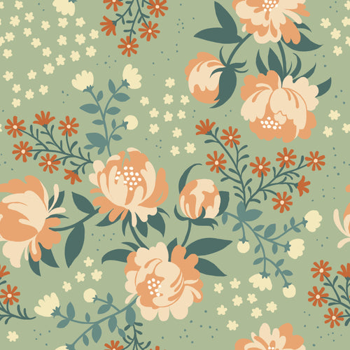 Peonies Mint Canvas – Birch Fabrics